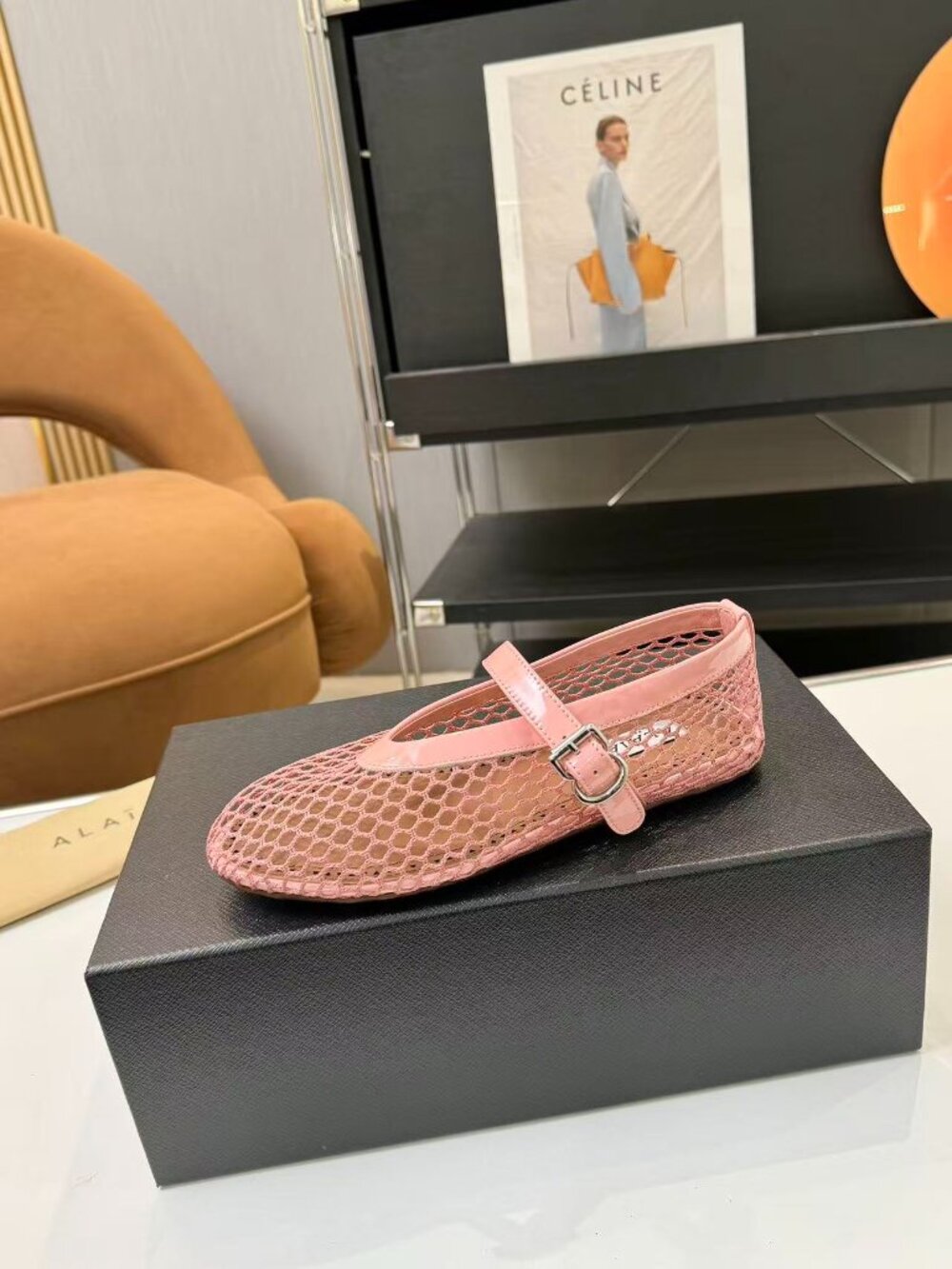 ALAÏA Pink Mesh Mary Jane Ballet Flats - Picture 3 of 9